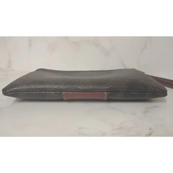 COACH Signature Monogram Dark Brown/Burgundy Corner Zip Wristlet  - EUC - Picture 3 of 5